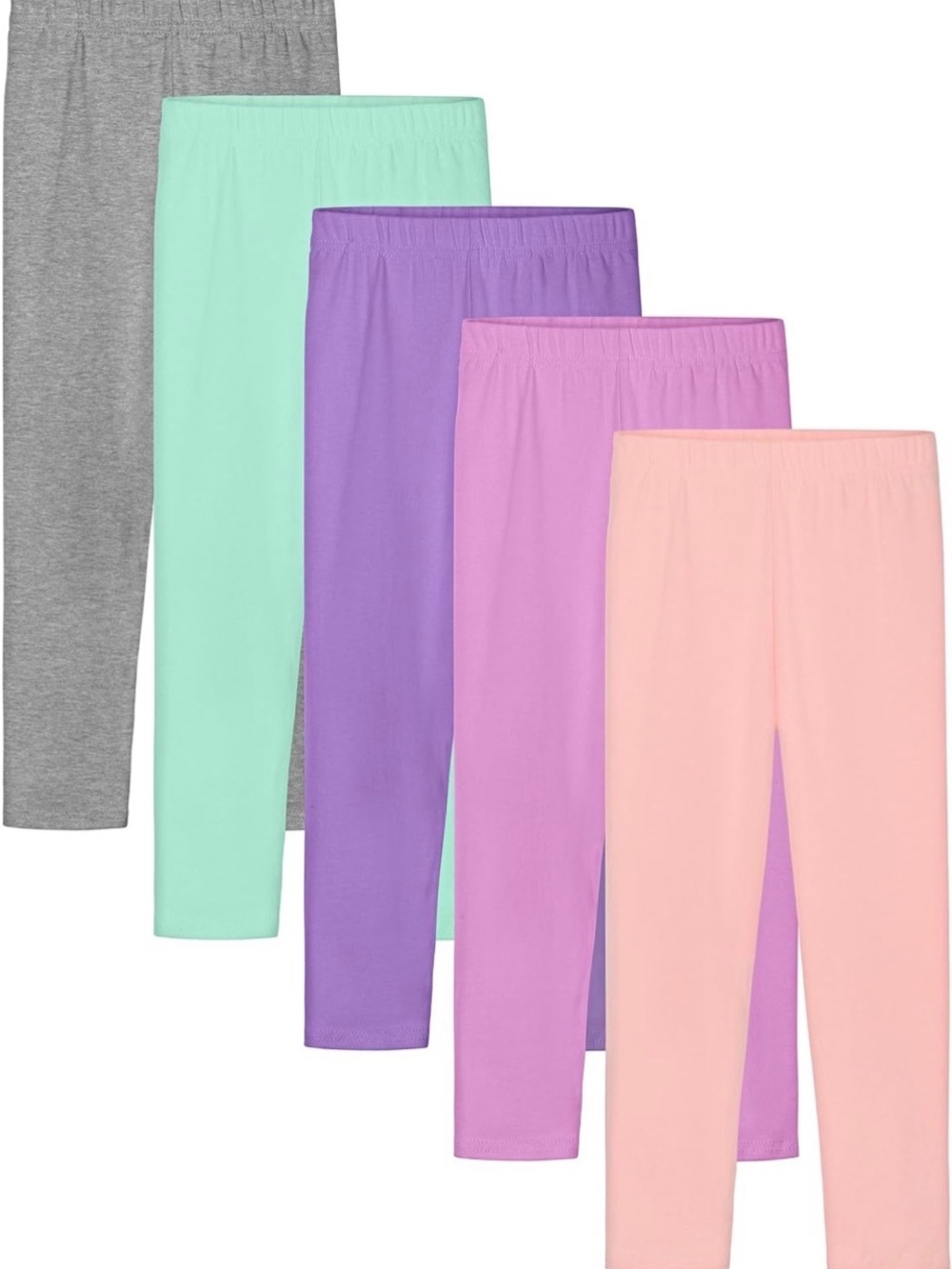 Girls 5-Pack Cotton Stretch Lounge Leggings - Gray, Mint, Purple, Pink, Peach
